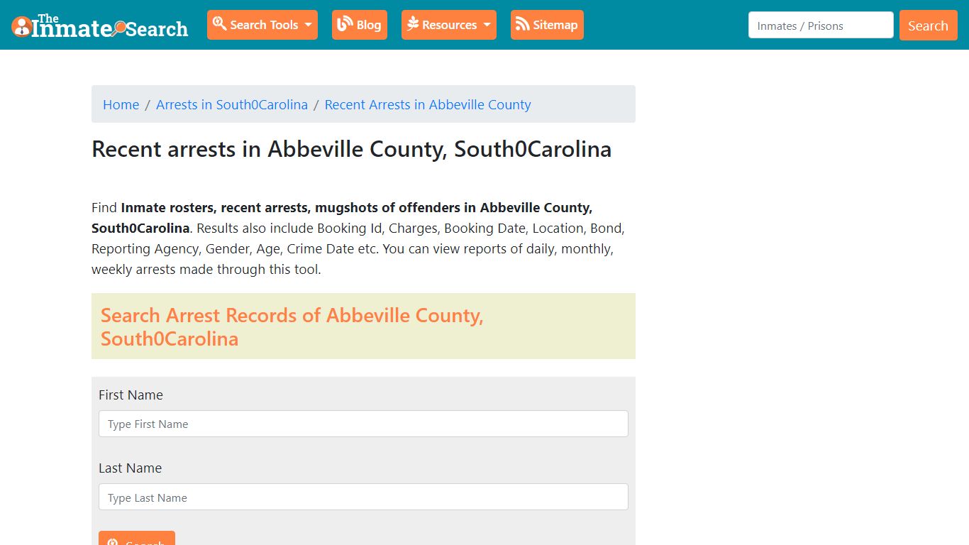 Recent arrests in Abbeville County, South Carolina